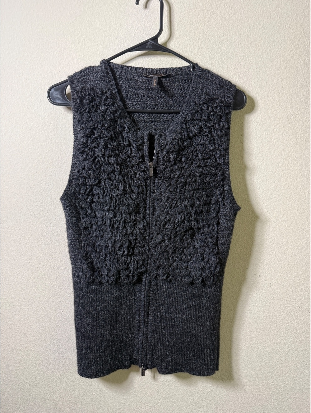 BCBG Max Azria Women’s M Alpaca Blend Textured Knit Zip Vest Gray